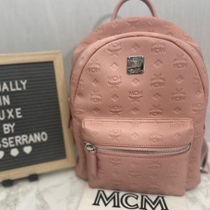 MCM Calfskin Ottomar Monogram Small Backpack Pink